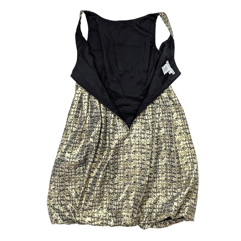 Maggy London Metallic Gold Bubble Hem Mini Cocktail Dress Pockets Size 10 - Picture 7 of 13
